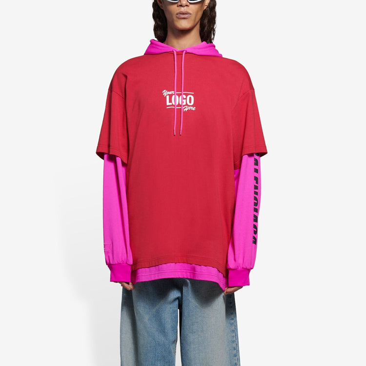 Balenciaga SS21 hooded Splicing Long Sleeves Unisex Pink Red 657037TKV826295