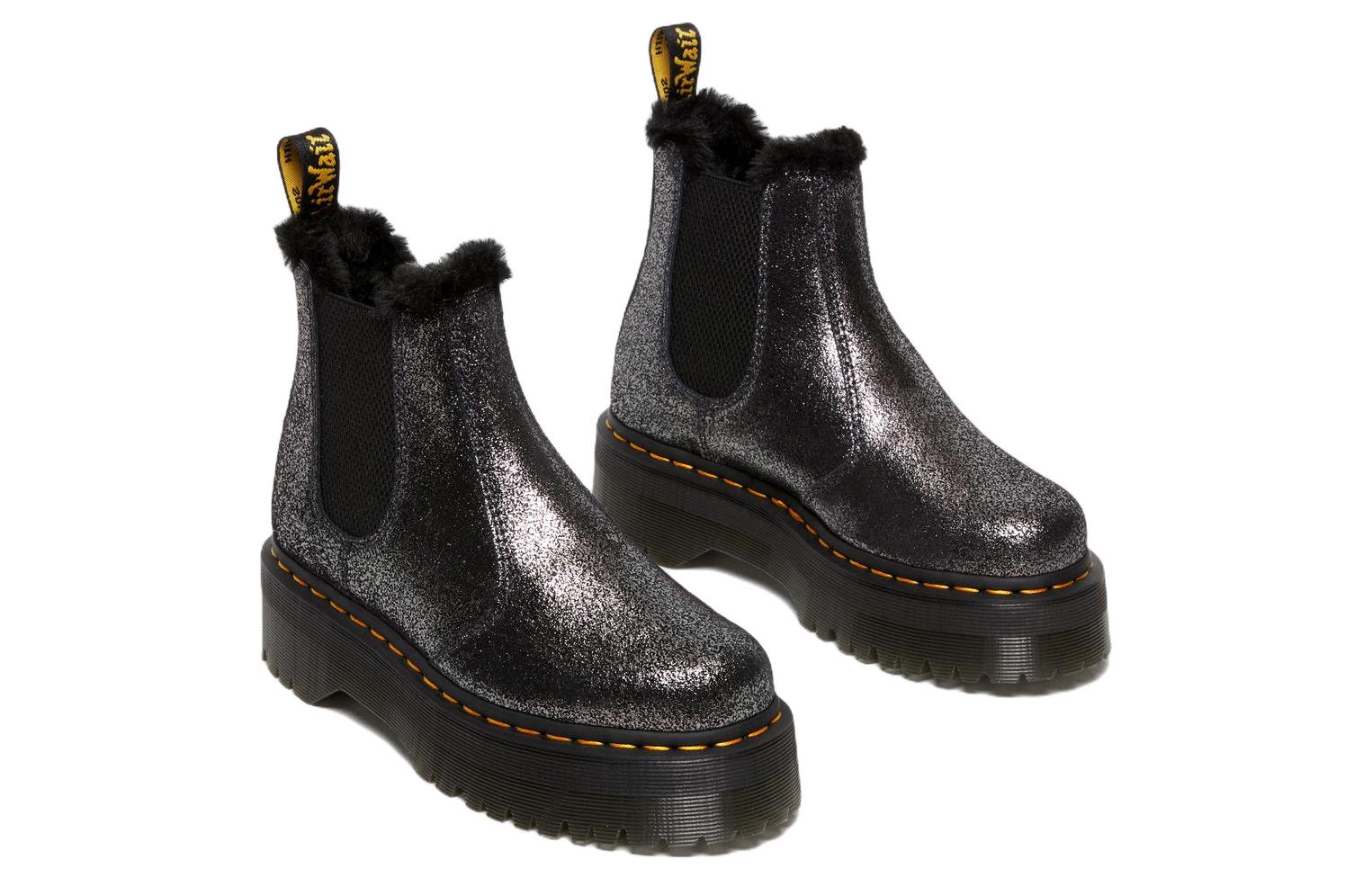 (WMNS) Dr. Martens 2976 Faux Fur-Lined Metallic Platform Chelsea Boots 'Black' 27956012