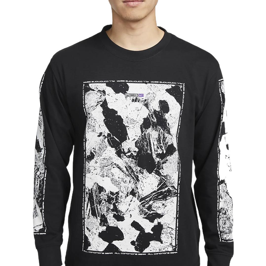 Men's Nike SS22 ACG Large Abstract Rock Pattern Printing Round Neck Pullover Black DQ4962-010
