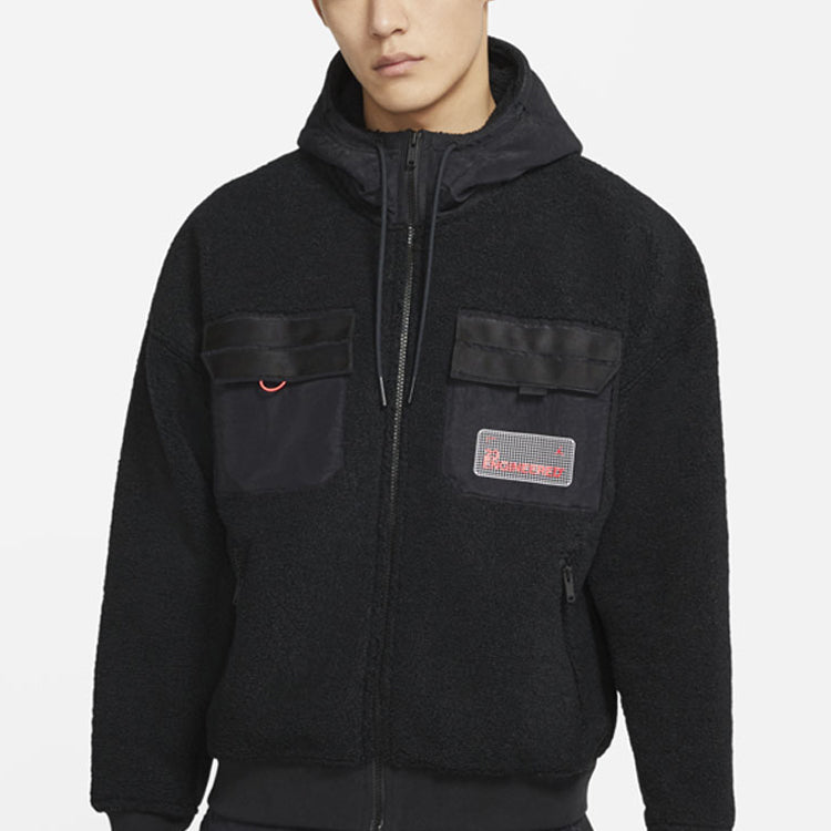 Air Jordan Zipper Fleece Windproof Stay Warm Hooded Jacket Black CT3555-010