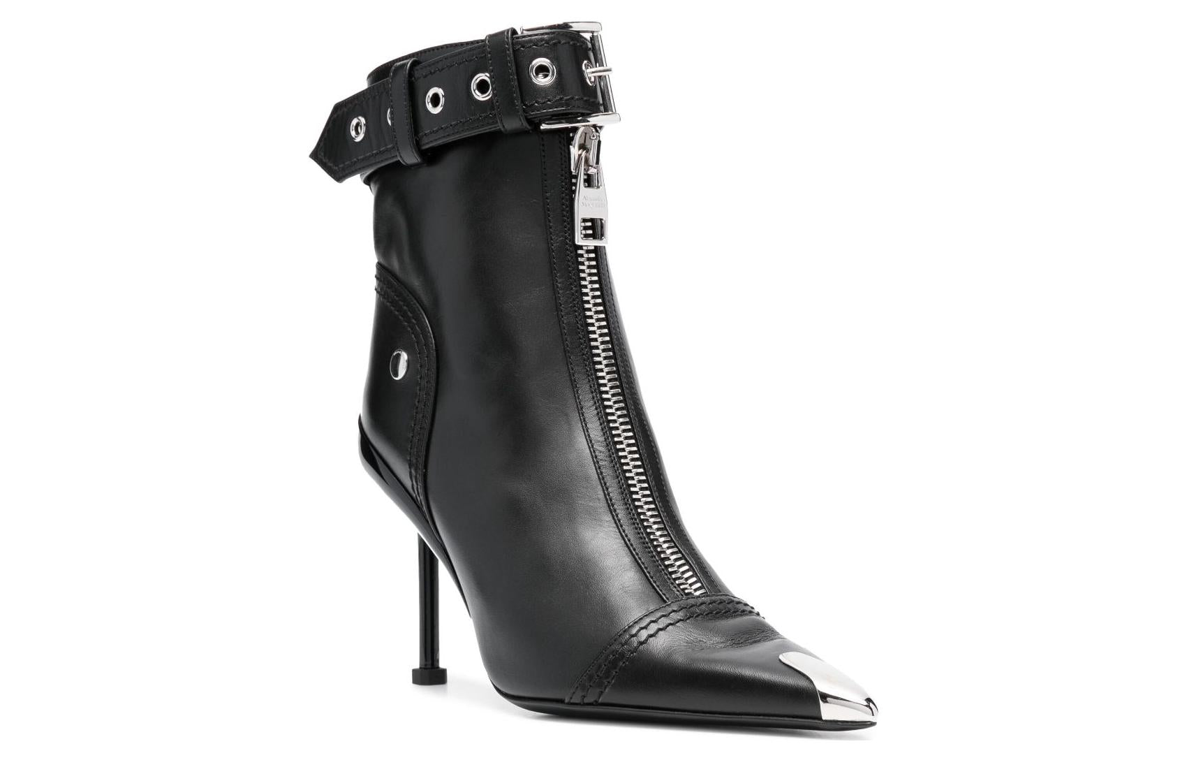 (WMNS) Alexander McQueen Leather Heel Ankle Boots 'Black' 768101WIDR41081
