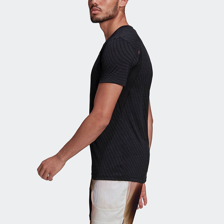 adidas Solid Color Logo Printing Round Neck Short Sleeve Black HB9143