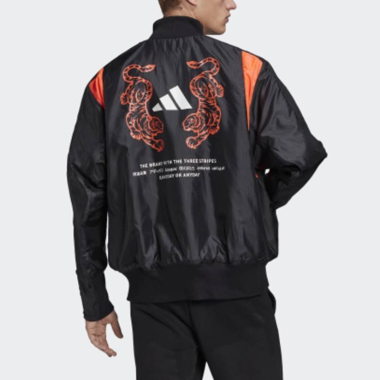 adidas M Vrct Back Tiger Logo Pattern Loose Jacket Black FK0976