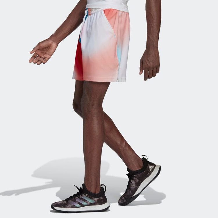 Men's adidas Tie Dye Colorblock Drawstring Sports Straight Casual Shorts White H61965