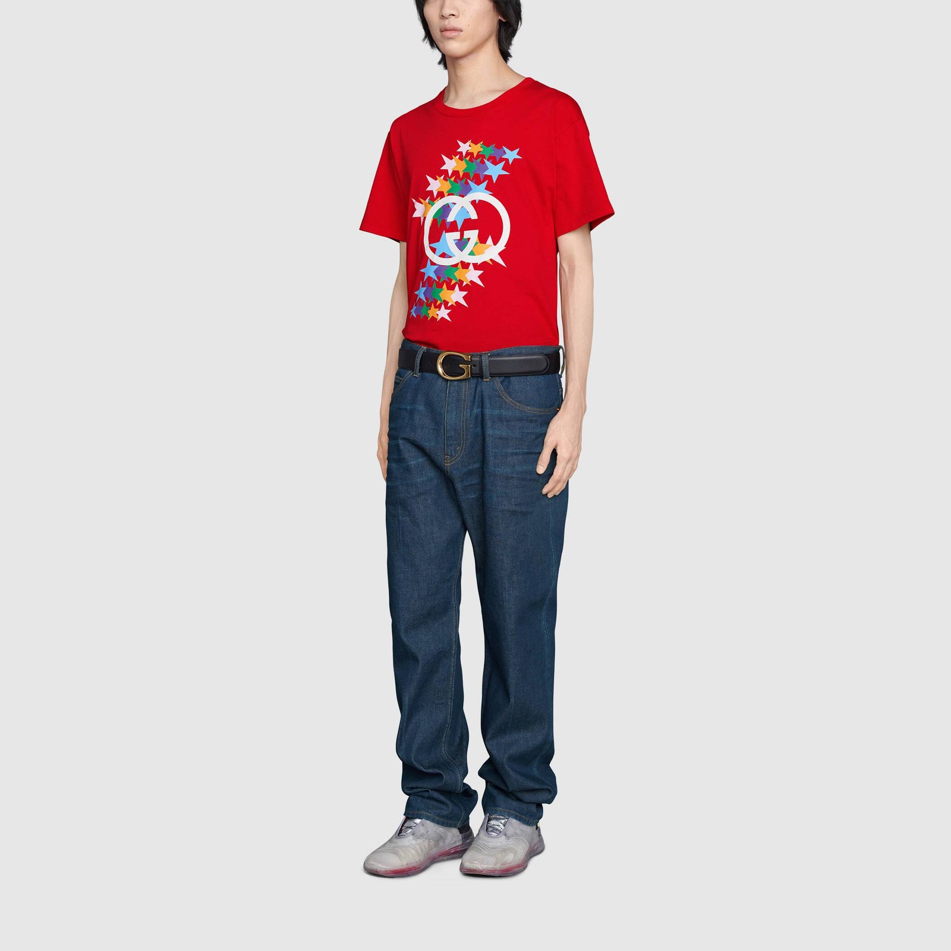 Gucci SS21 520 Rainbow Stars Logo tee 'Red' 548334-XJDNI-6229