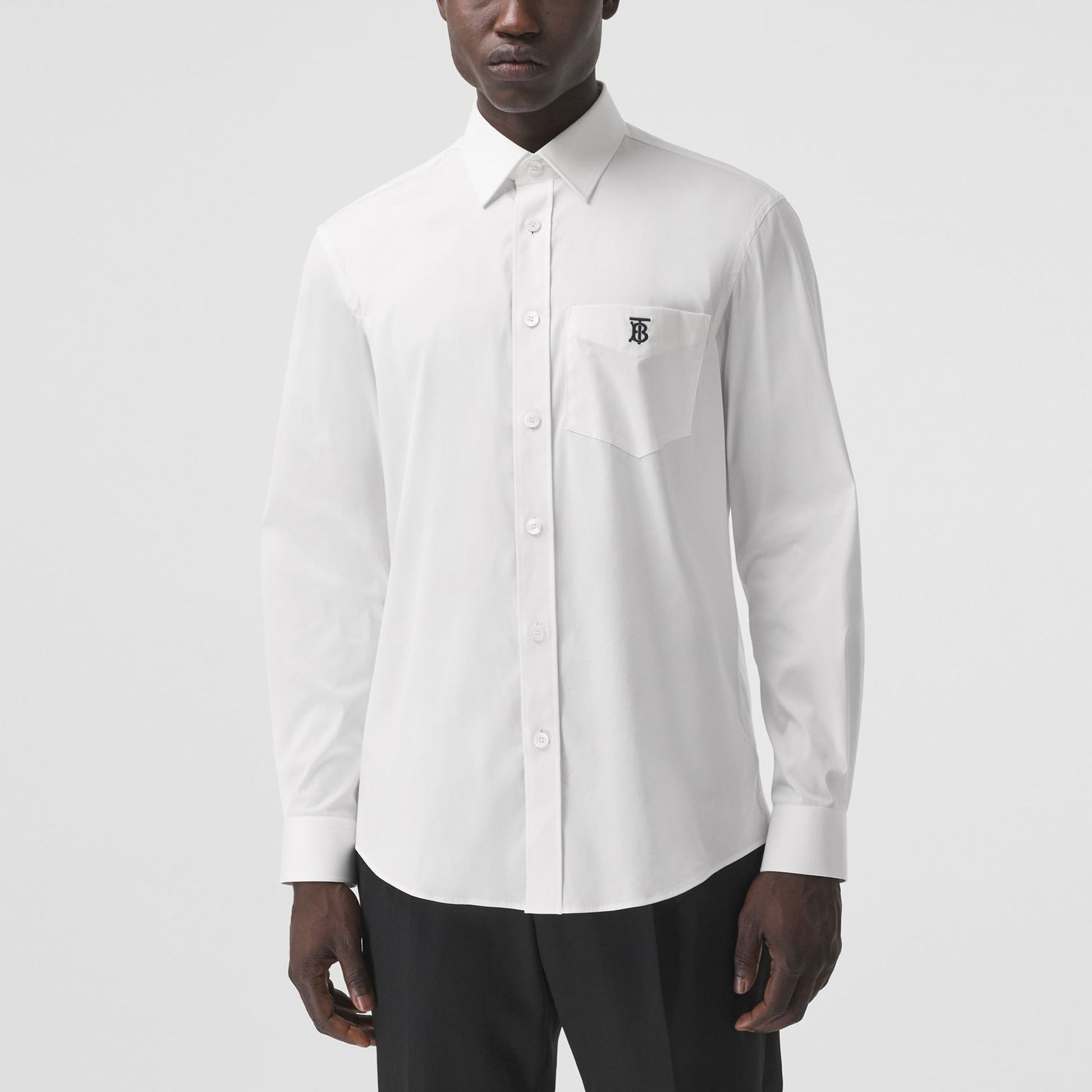 Burberry SS21 Logo Pattern Cotton Long Sleeve Shirt Male White 80430601