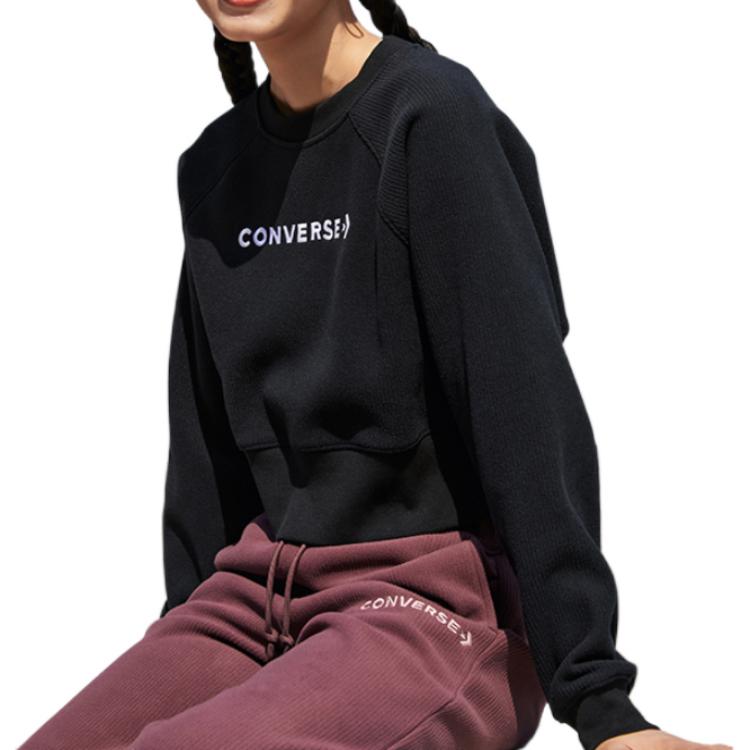 (WMNS) Converse Strip Wordmark Crew Asia Sizing 'Black' 10023978-A01