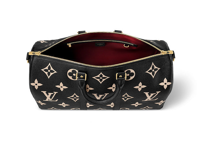 LOUIS VUITTON Keepall Bandouliere 45 Monogram Empreinte Leather 'Black Beige' M46670