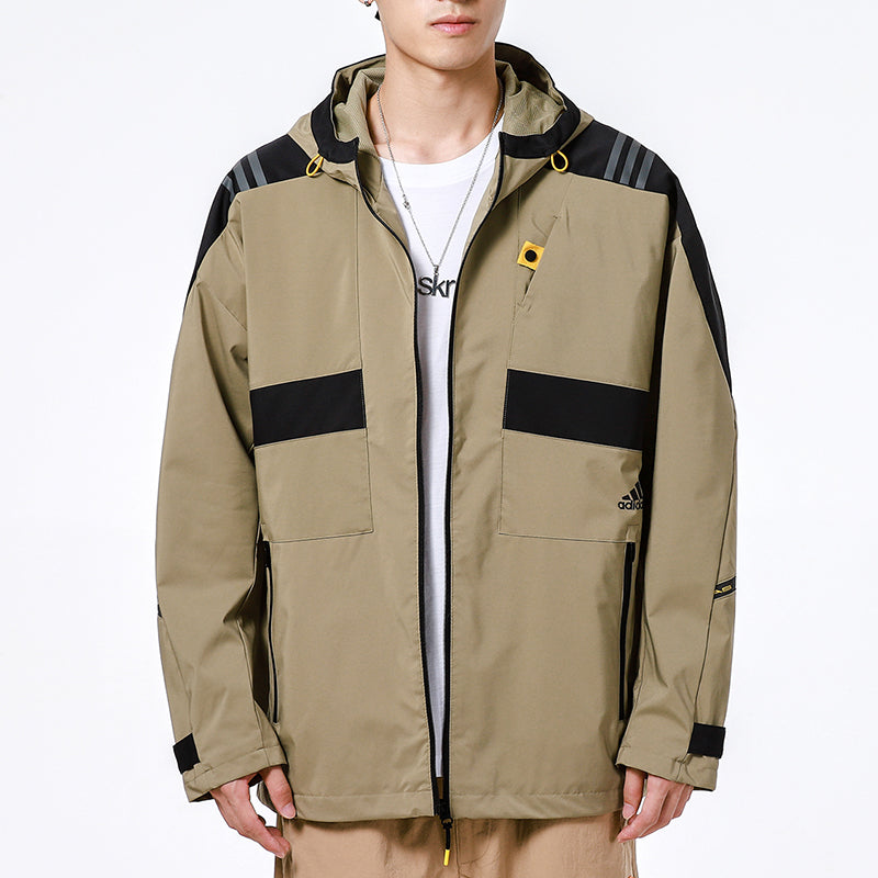 adidas Athleisure Casual Sports hooded Training Knit Jacket Khaki H40238