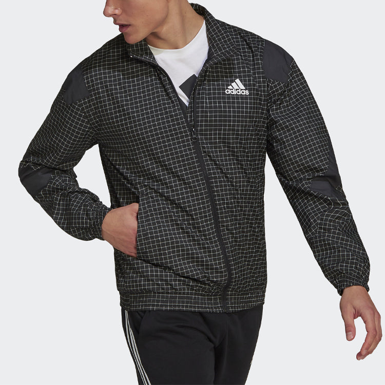 adidas M Primeblue Tt Plaid Pattern Loose Sports Jacket Black GM6511