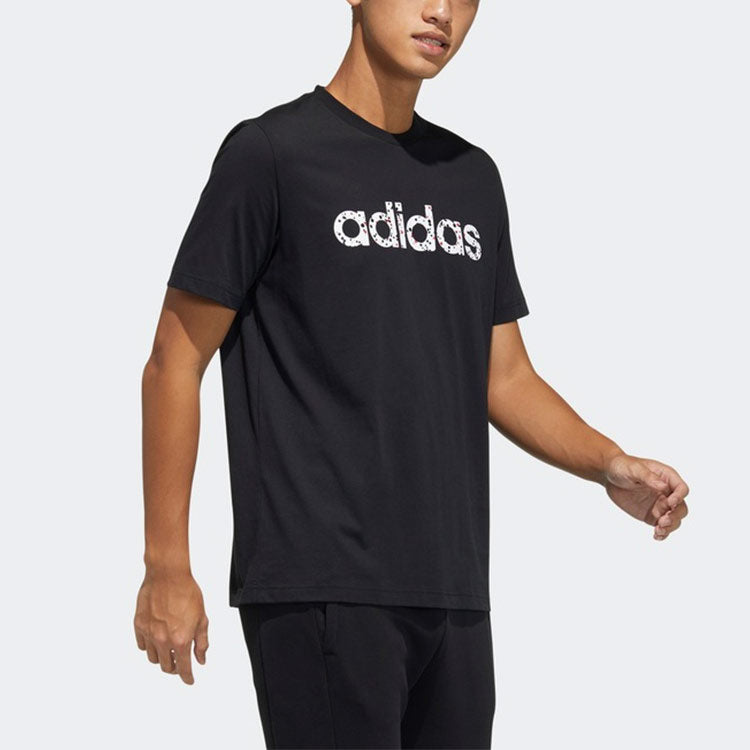 adidas neo M Basc Tee Logo Printing Sports Round Neck Short Sleeve Black H45109