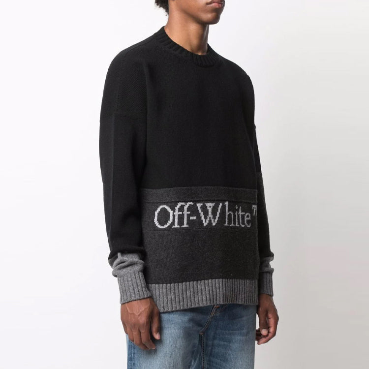 Off-White FW21 Logo Pattern Pullover Long Sleeves Black OMHE048F21KNI0011001