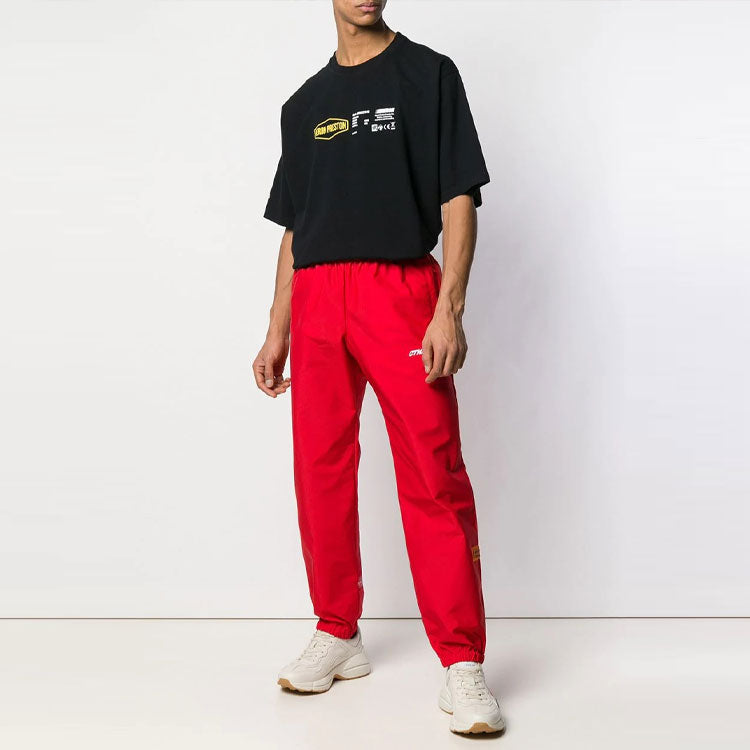HERON PRESTON Melted Word Satin Short Sleeve Unisex Black HMAA001S19632053
