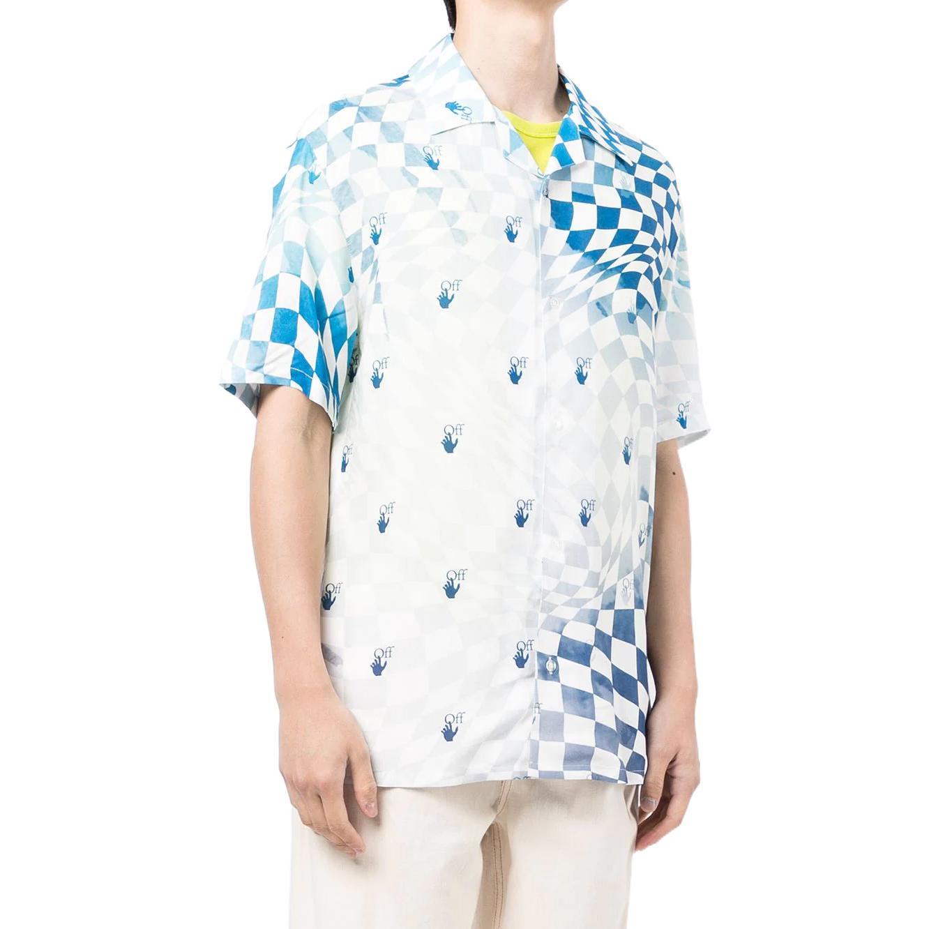 Men's Off-White Logo Printing Short Sleeve Blue Shirt OMGA163G21FAB0080145