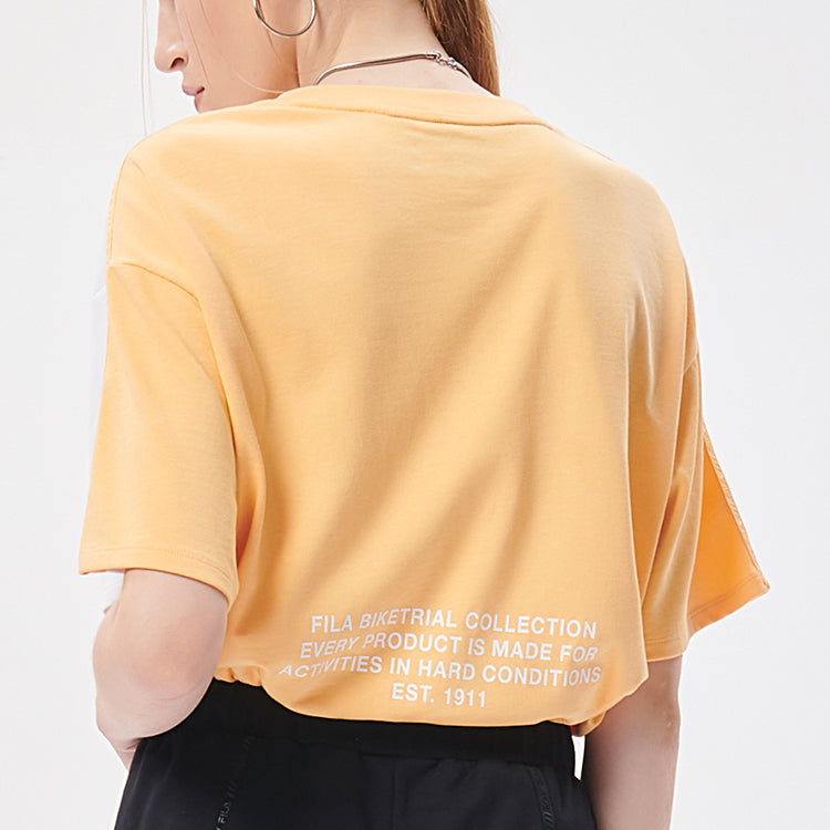 FILA FUSION Loose Sports Contrasting Colors Lacing Short Sleeve Orange Yellow T-Shirt T11W133106F-OR