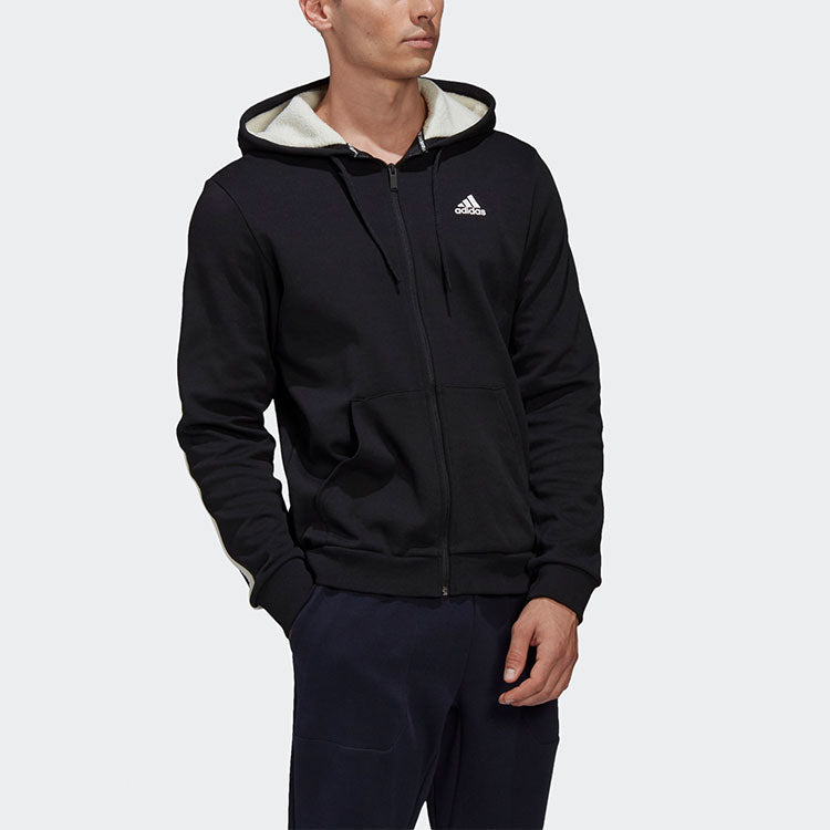 adidas Winter 3-stripes Stay Warm Sports Loose Hooded Jacket Black GM0902