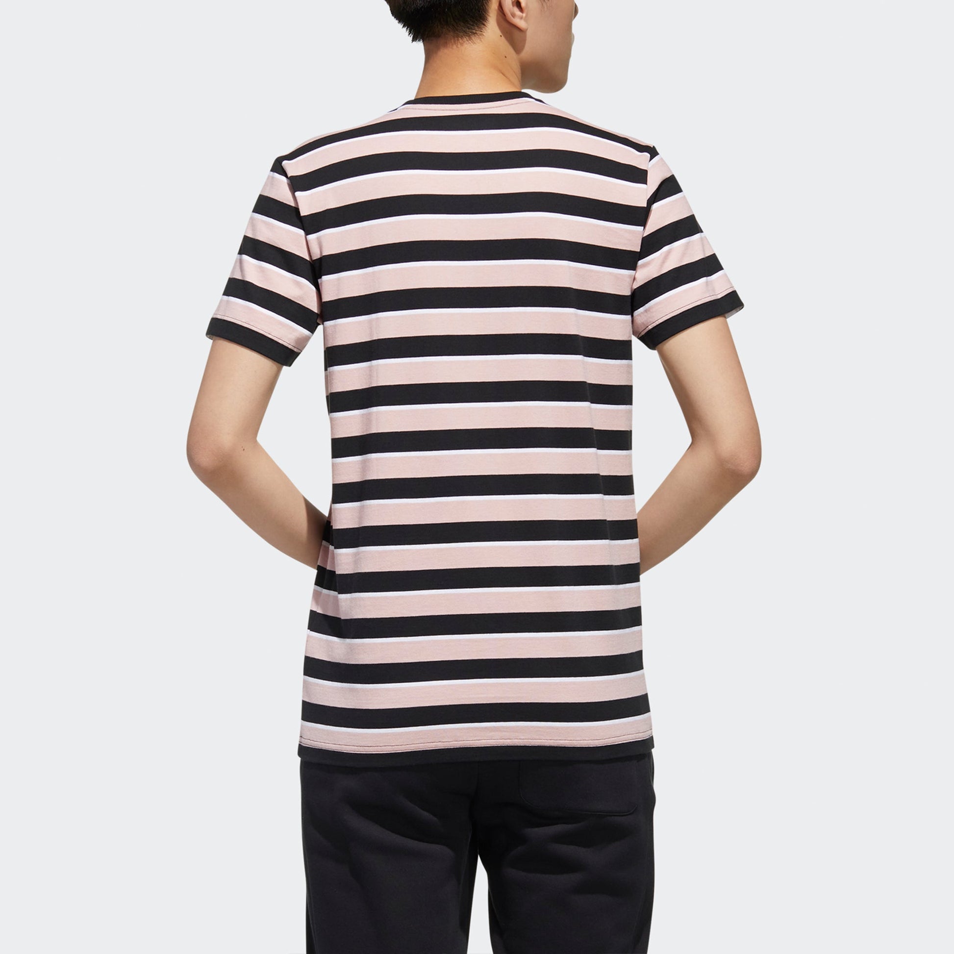 Men's adidas neo Esntl Lg S T3 Logo Printing Stripe Sports Short Sleeve Pink T-Shirt FP7425