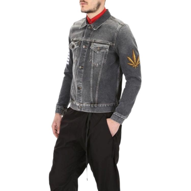 Palm Angels Palm Tree Print Washed Denim Jacket 'Black Wash' PMYE003S182300617601