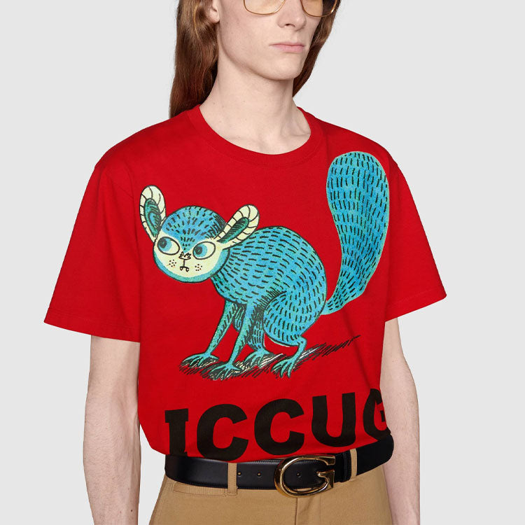 Gucci x Freya Hartas FW21 Crossover animal Printing Short Sleeve Red 548334-XJDHM-6229