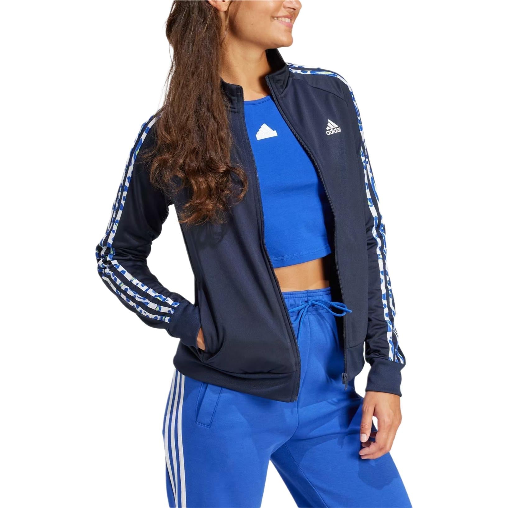 (WMNS) adidas Essentials Animal Print Tricot 3-Stripes Track Jacket Asia Sizing 'Navy' IR9320