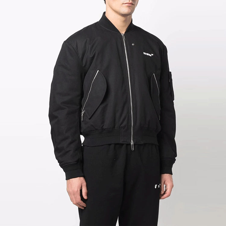 Off-White SS22 Printing Zipper Long Sleeves aviator Jacket Black OMEH040C99FAB0011001