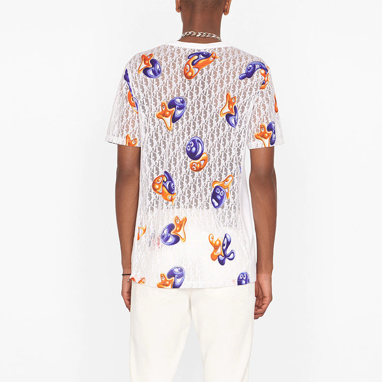Men's DIOR x KENNY SCHARF Crossover FW21 Logo Printing Loose Round Neck Short Sleeve White 193J653A0702-C084