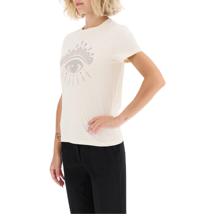 KENZO FW20 Cotton Eye Pattern Round Neck Short Sleeve Cream Yellow T-Shirt FA62TS8454YD-03