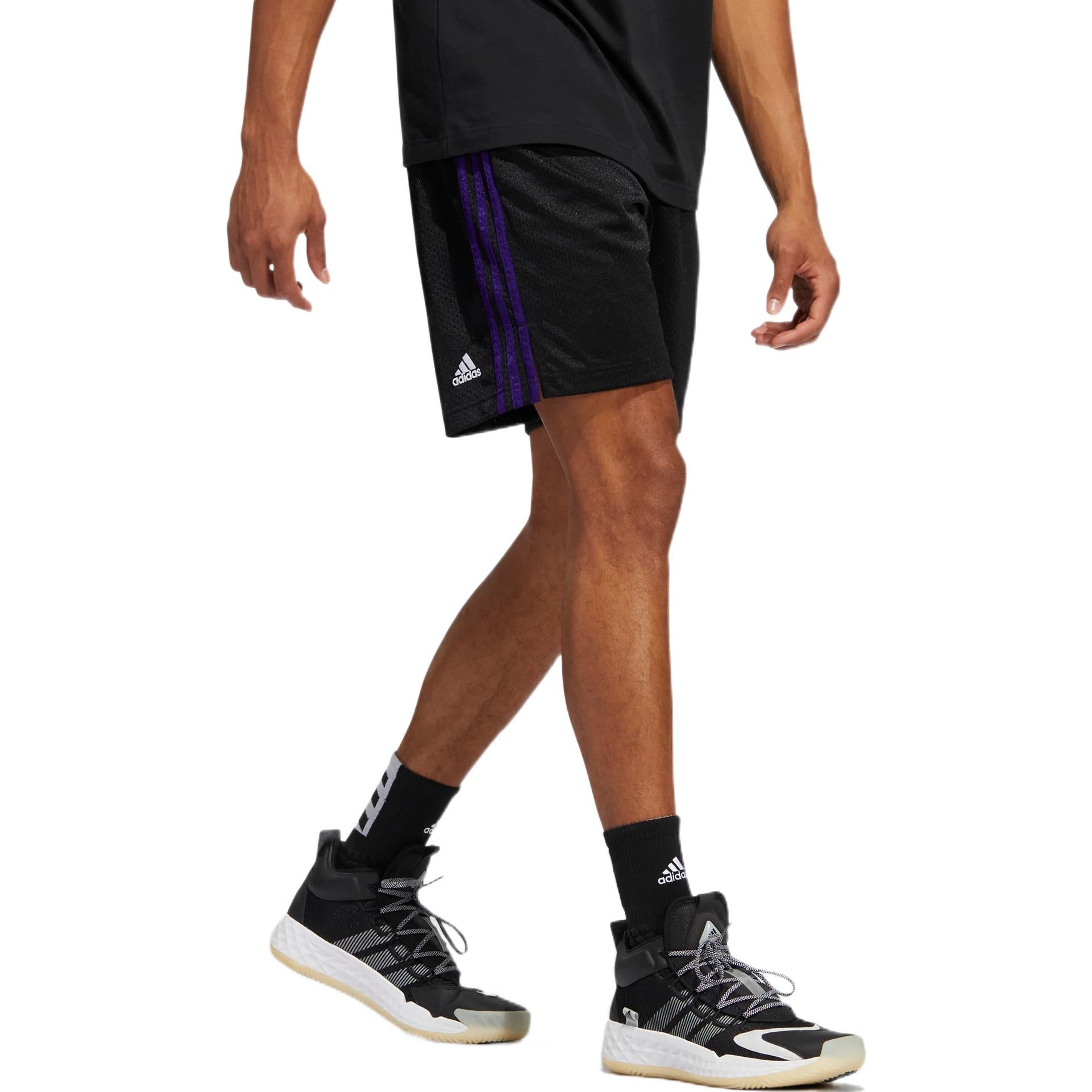 Men's adidas Stripe Printing Lacing Sports Shorts Black HS8517
