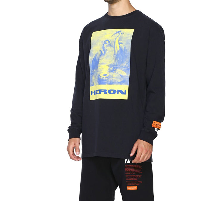 Men's HERON PRESTON Printing Long Sleeves Black HMAB005F196000080488