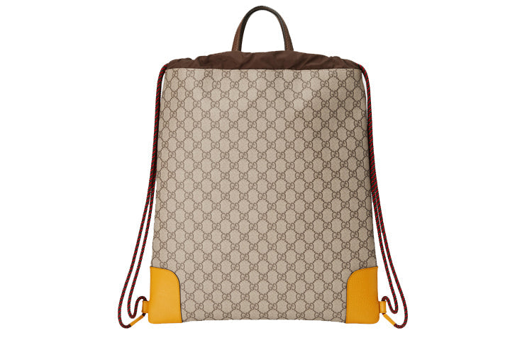 Gucci Neo Vintage Metallic Tiger Head Logo Canvas Drawstring schoolbag Backpack Unisex / / Brown / Yellow 473872-K9RKT-8858