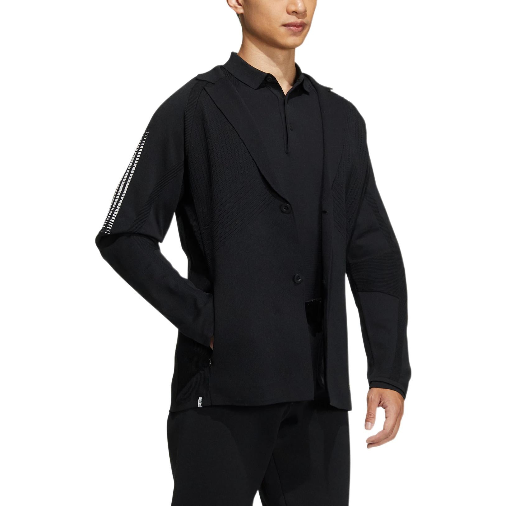 Men's adidas Taylored Jkt Stripe Lapel Zipper Cardigan Long Sleeves Jacket Dark Black HG1666