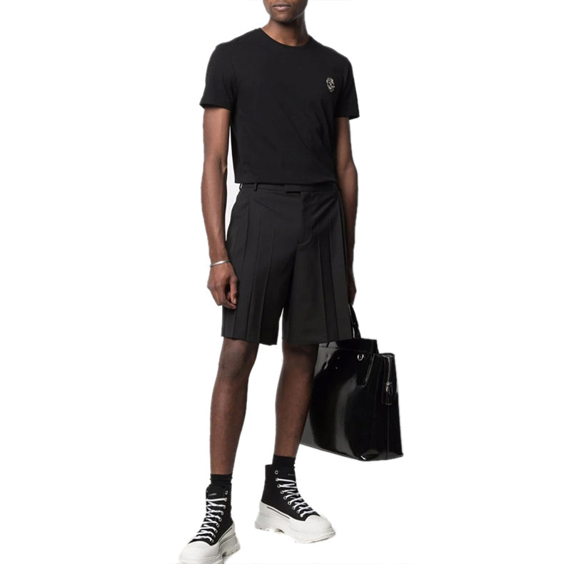 Men's Alexander McQueen SS21 Skeleton Micro Mark Round Neck Short Sleeve Black 662486-QRX04-1000