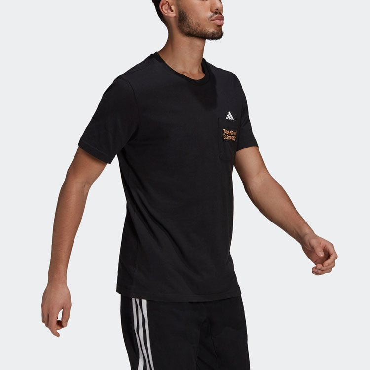 adidas Pocket Tee M Embroidered Sports Short Sleeve Black GT5306