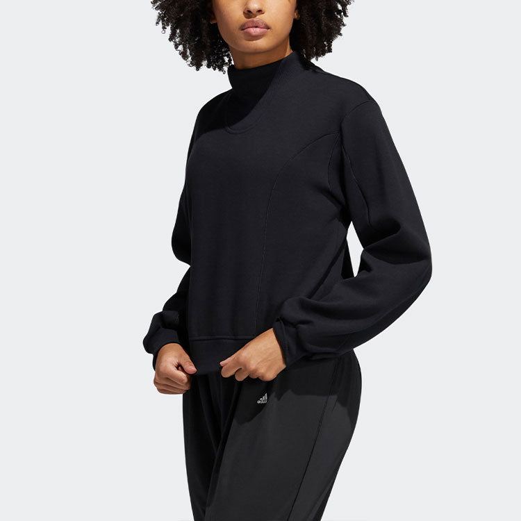 (WMNS) adidas Solid Color High Collar Pullover Hoodie Black GR8118