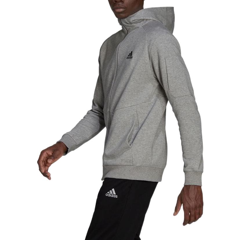 Men's adidas Solid Color Hooded Logo Zipper Jacket Japanese Version Gray HE1806