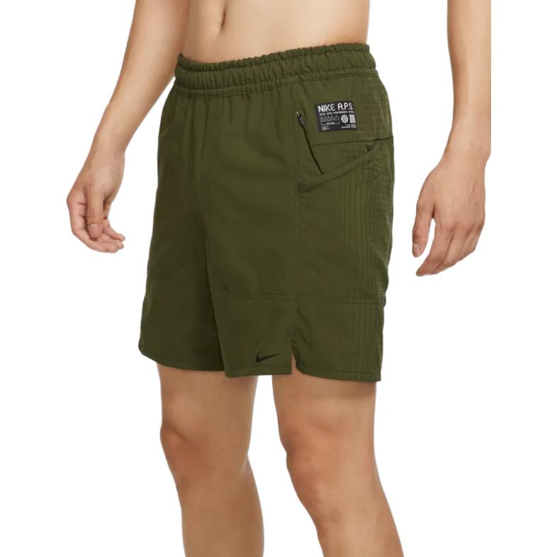 Men's Nike Dri-Fit Solid Color Rear Zipper Pocket Elastic Waistband Straight Shorts Military Green DQ4817-326
