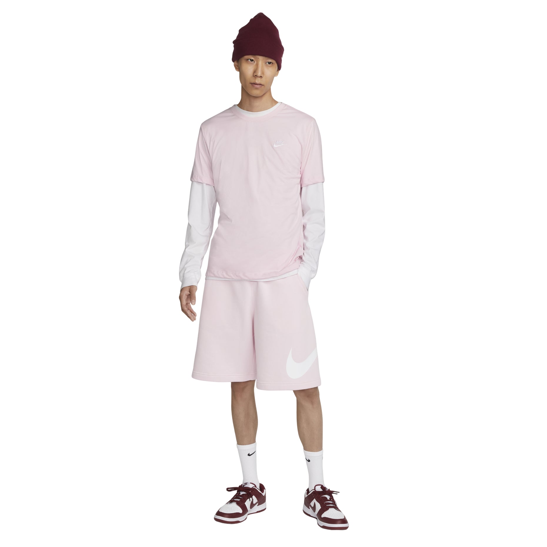 Nike Solid Color Logo Embroidered Knit Round Neck Short Sleeve Pink AR4999-665