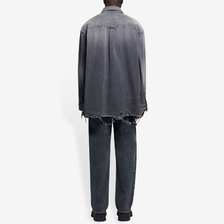 Balenciaga SS21 Ripped Denim Shirt Male Black 657610TBP191090