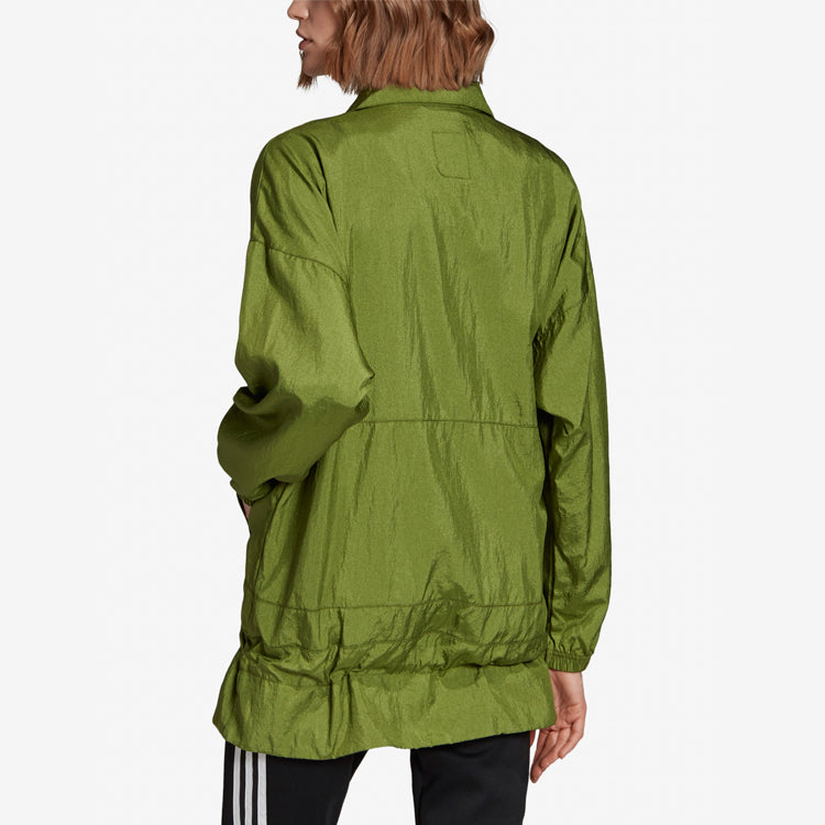 (WMNS) adidas originals Drawstring Half Zipper Stand Collar Windproof Jacket Green ED7597
