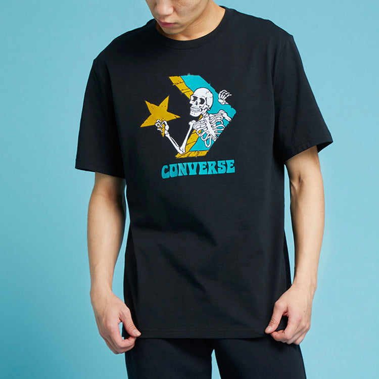 Men's Converse Skeleton Cartoon Printing Knit Round Neck Short Sleeve Black 10022195-A02