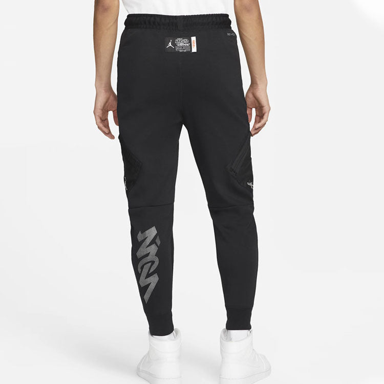 Men's Air Jordan x Zion Naruto Crossover Solid Color Alphabet Label Zipper Pocket Sports Pants/Trousers/Joggers Black DO6600-010