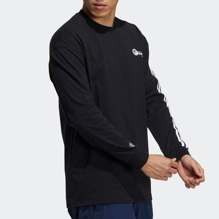 Men's adidas Solid Color Casual Printing Round Neck Pullover Black H23093