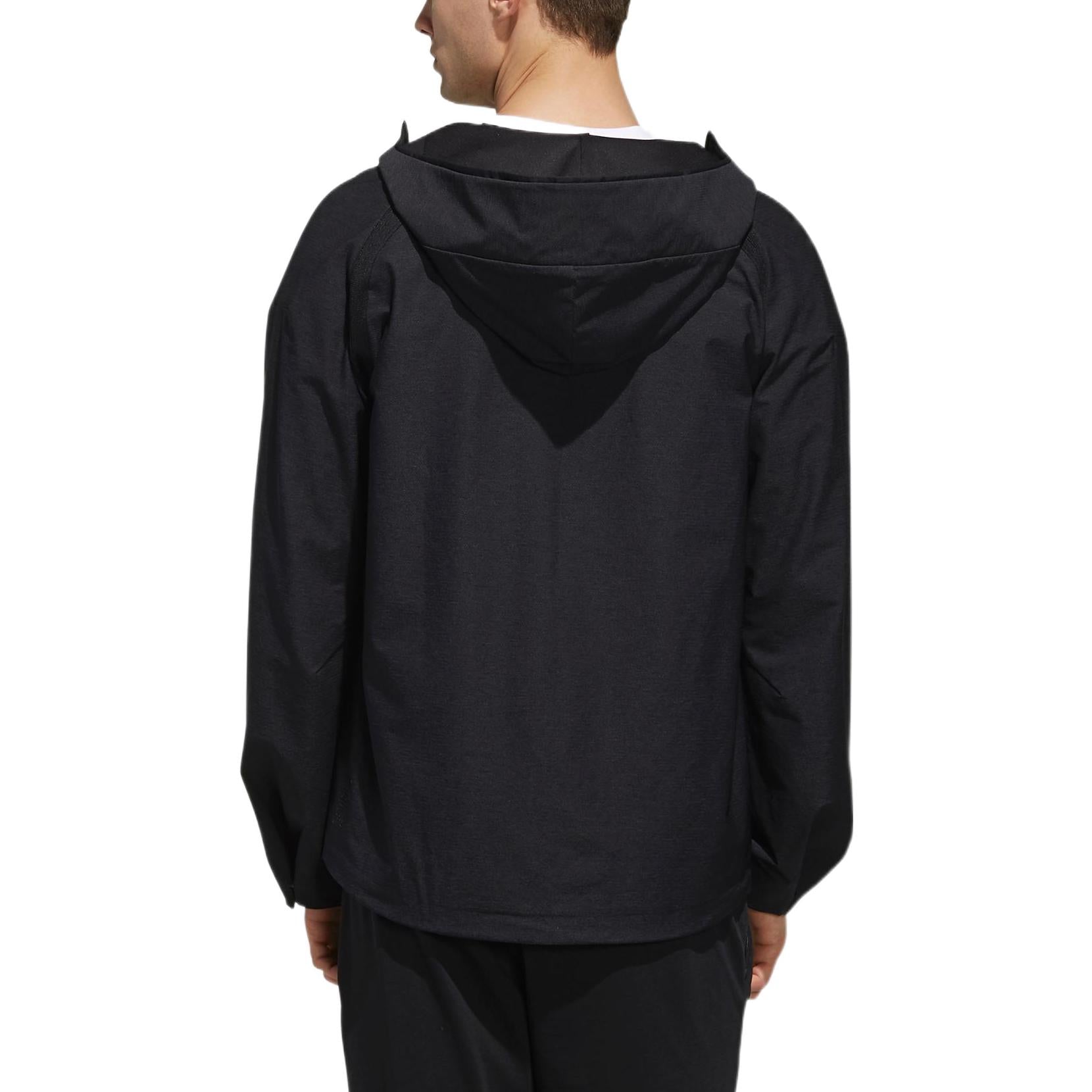 Men's adidas Solid Color Zipper Brand Logo Printing Hooded Jacket Black FJ0194