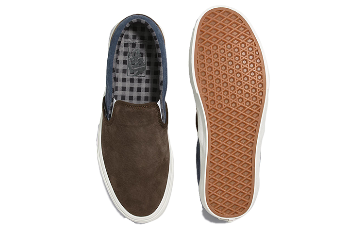 Vans Classic Slip-On Pig Suede Shoes 'Plaid Brown Navy' VN000BVZBF1