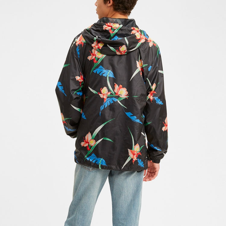 Men's Levis Flowers Printing Hooded Jacket Black 56568-0004