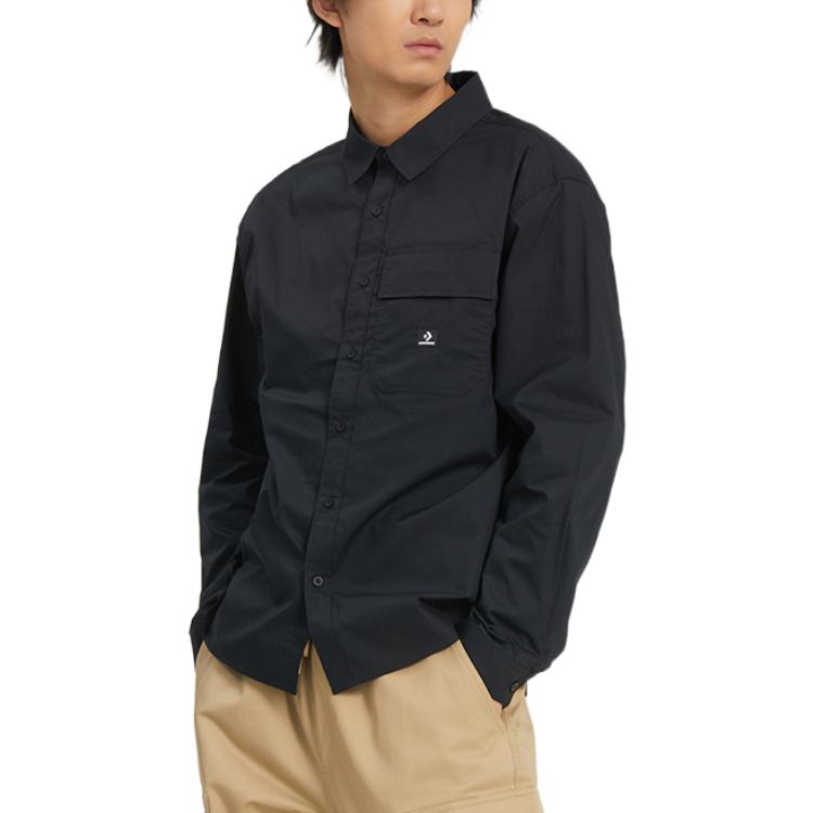 Converse Woven Long Sleeve Button Down Shirt Asia Sizing 'Black' 10023803-A01