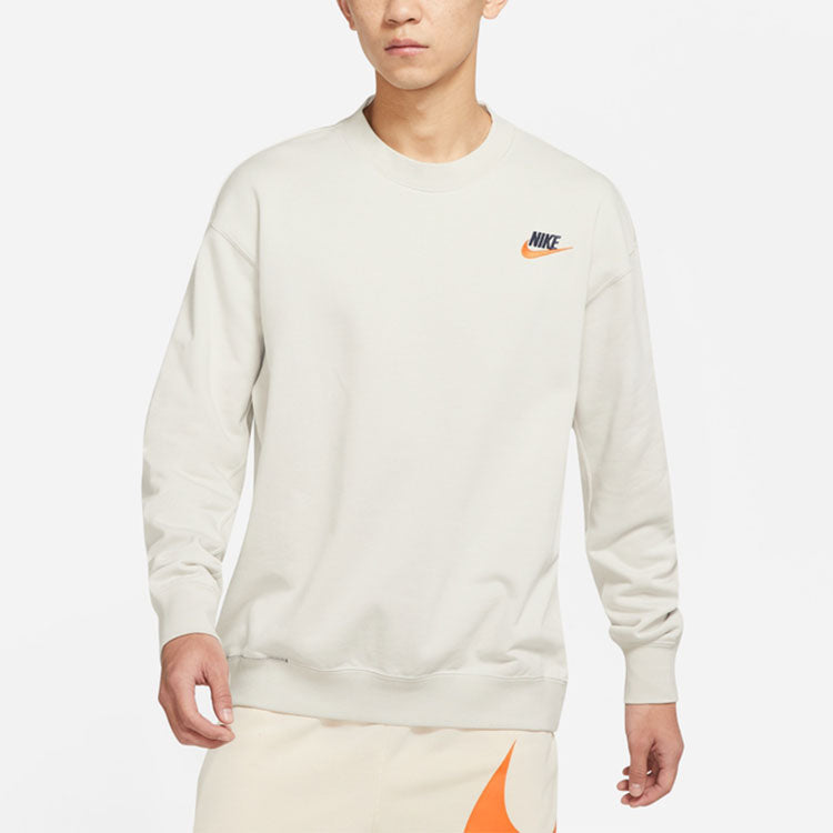 Men's Nike Logo Embroidered Round Neck Sports Pullover Autumn Creamy White DR7834-072