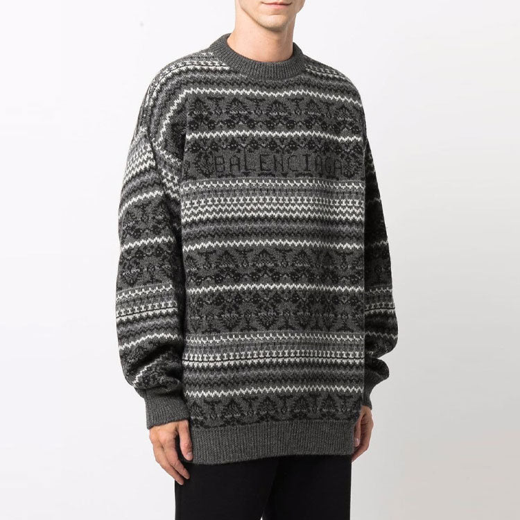 Balenciaga Fair Isle Crewneck Sweater 'Grey' 675280T16121240