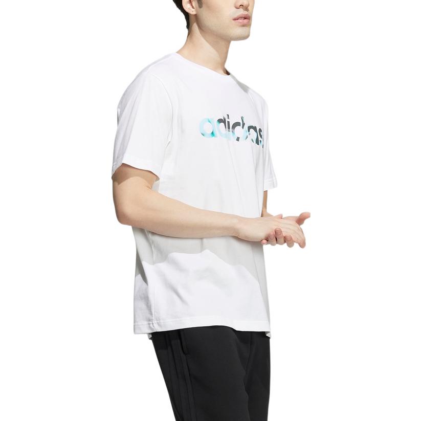 Men's adidas neo Solid Color Alphabet Printing Round Neck Casual Short Sleeve White T-Shirt HD4682