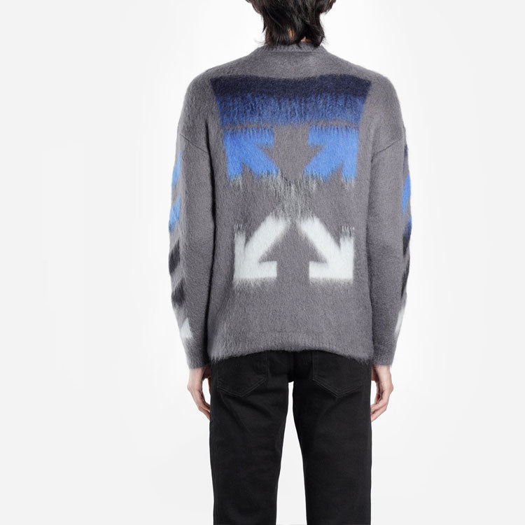 Off-White FW19 Arrow Mohair Sweater Men Grey OMHA036E19B020240788